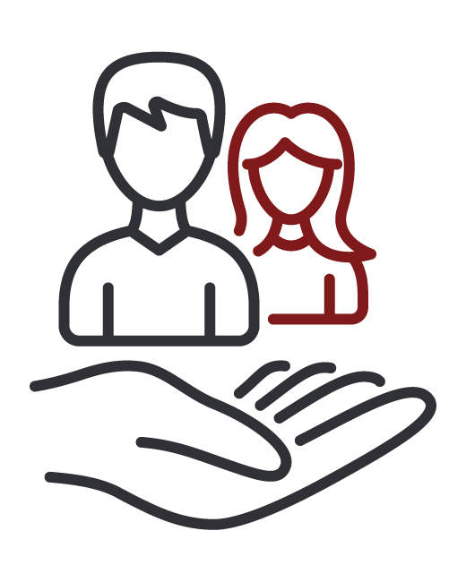 Icon of a hand holding people representing valued relationships